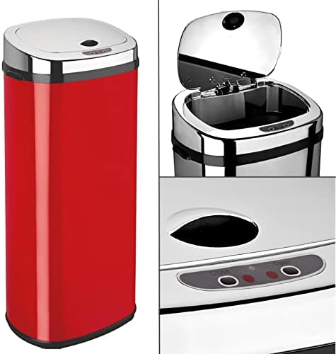 Dihl Rectangle 50L Stainless Steel Auto Sensor Kitchen Waste Dust Bin Automatic Motor RED