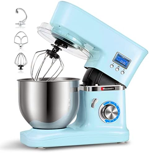 Stand Mixer, Hauswirt LCD Food Mixers for Baking, 8+P Speeds Electric Kitchen Cake Mixer with 5L Bowl, Dough Hook, Beater & Whisk, Optional Accessories for Grinder | Blender | Pasta Maker-1000W, Blue