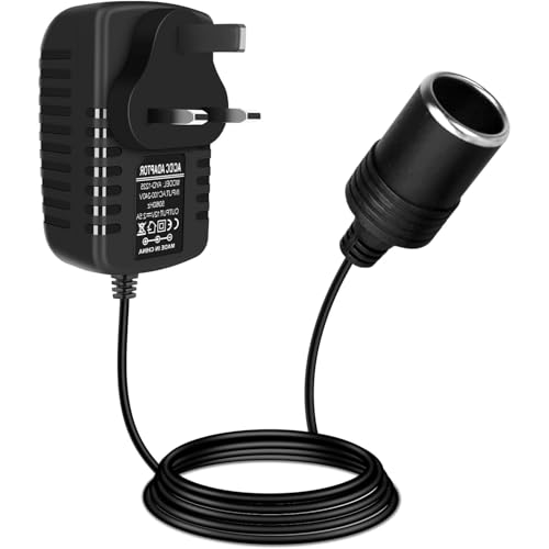 Car Power Inverters, Car Plug Adapter to UK Plug Socket, 240V 2A AC Mains to DC 12V, Cigarette Lighter Adapter for MP3, Fan, Dash Cam, Incense Burners, Max Power 24W (Black, 39.37in)