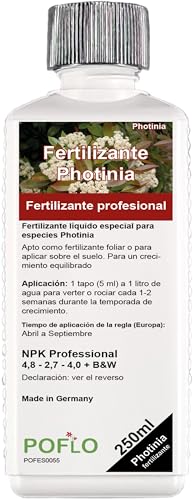 POFLO Fertilizante profesional para especies de Photinia con nutrientes específicamente adaptados a la planta. (250ml)