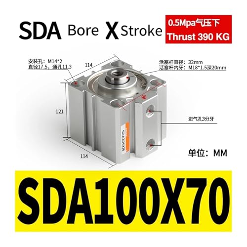 Vérin pneumatique SDA100 double effet pour automatisation compacte industrielle - 3