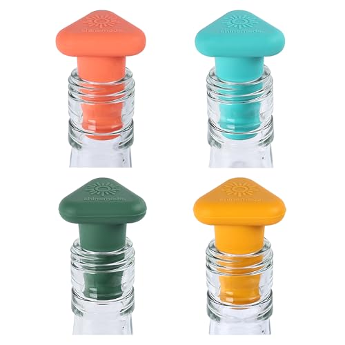 Shinemade 4-Pack Silicone Wine Stoppers, Reusable Wine Corks, Airtight Seal, Universal Fit for All...