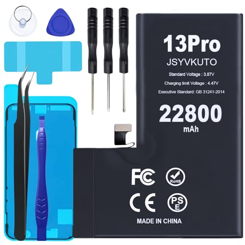 JSYVKUTO 22800mAh Battery for iPhone 13 Pro New 0 Cycle Upgraded Higher Capacity Replacement Battery for iPhone 13 Pro with Full Set Repair Tool Kit Model A2636 A2638 A2639 A2640 A2483