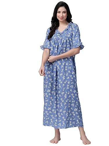 Image of OOMPH! Cotton Blend Nighty for Women's | Night Gown | Nighty | Nightdress | Maxi Dress | Sleepwear | Gown for Women | Nighties | Sleepwear