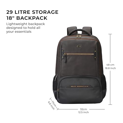 Image of Gear Quantum 3 18 inch /29L Antitheft Large Faux Leather Water Resistant Laptop backpack with Raincover /Laptop backpack /Casual Backpack /Daypack /Travel Backpack /College Bag For Men /Women(Brown-Black)