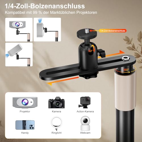 ZDSSY Beamer Ständer, Beamer Halterung Höhenverstellbar 85-130 cm, Beamerständer Stativ mit 360° Schwenkbarer,Versteckter Projektor Bodenständer kompatibel mit Video Beamern,Vlog DVR Kamera,Schwarz