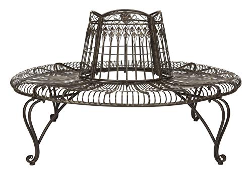 Safavieh PAT5019A Collection Abia Antique White Wrought Iron 50' Outdoor Tree Bench