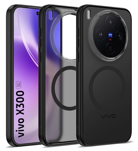 Image of Golden Sand Rugged Frosted MagSnap Back Cover Case for Vivo X300 5G | Compatible with MagSafe, Strong Magnets | Semi Transparent PC Shock Proof Slim TPU Case for Vivo X300 5G, Phantom Black