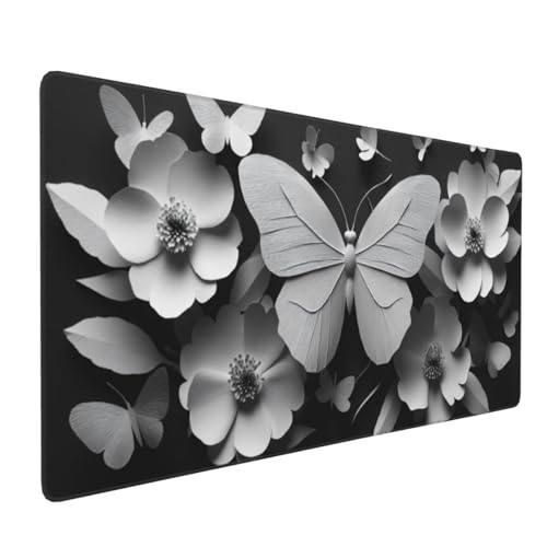 Alfombrilla ratón XXL 900x400x3mm con base de goma y diseño mariposa blanca J-5315