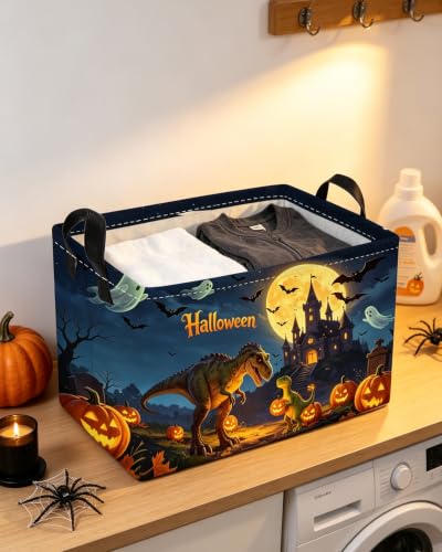 Image of Essme Rectangular Dinosaur Basket,Kids Storage Bins Organizer with Handles for Halloween Room Decor, Gift Basket,Shelf Basket.(Real Dinosaur)
