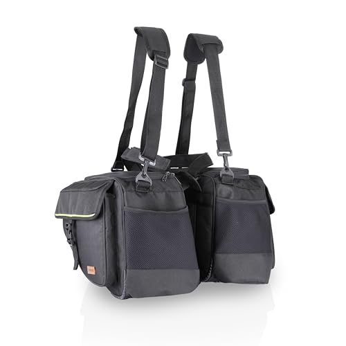 Image of GUARDIANGEARS Sidekick Sports 50Ltrs Saddlebags with Waterproof rain Covers for All Motorcycles with a Saddle Stay Installed.