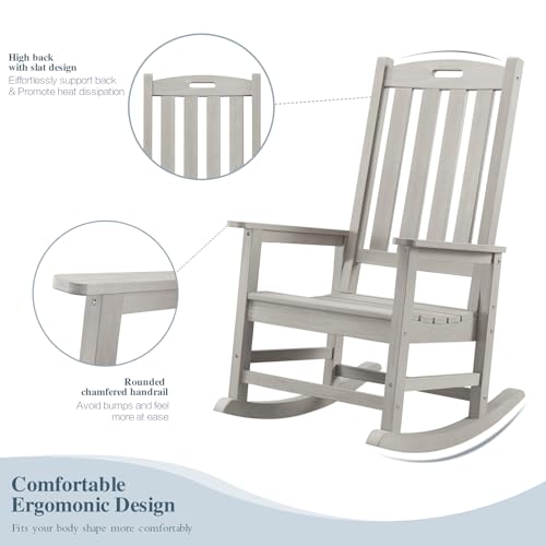 Image of Psilvam Outdoor Rocking Chairs Set of 2, Oversized Porch Rocker (Gray)