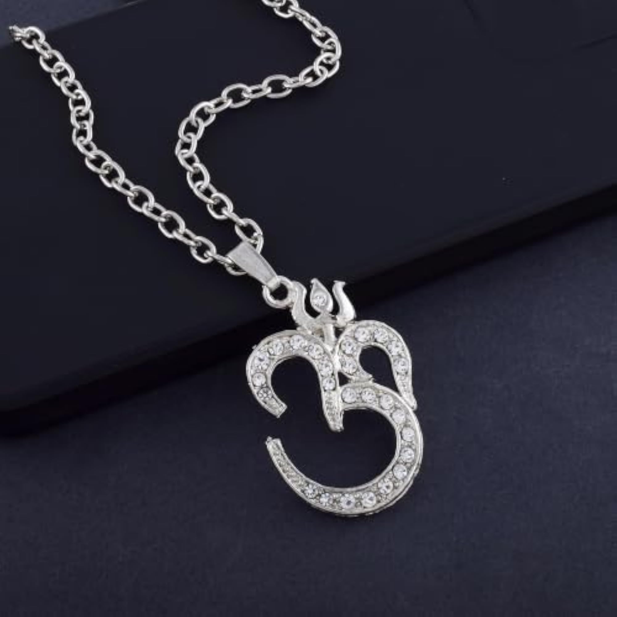 Men's Silver Plated CZ Lord Shiv Om & Trishul Pendant Locket