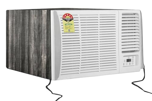 Image of The Furnishing Tree Window AC Cover for 1 Ton Capacity PVC Waterproof and Dustproof Wooden Pattern Black