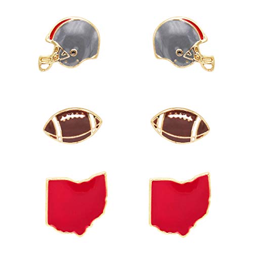 Rosemarie Collections Women's 3 Pairs College Football Enamel Fashion Stud Collegiate Earrings (Ohio)