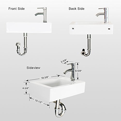 Eclife Bathroom 18-3/8" 1.5 Gpm Wall Mount White Ceramic Sink Rectangle With Chrome Faucet With Pop Up Drain P Trap (T02) #TOP1