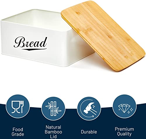 Royalhouse Modern Metal Bread Box With Bamboo Cutting Board Lid, Bread Storage, Bread Container For Kitchen Counter, Kitchen Decor Organizer, Vintage Kitchen #TOP2