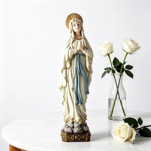 Image of Our Lady Of Lourdes Statue, 14.96 Inch Resin Virgin Mary Religious Decor