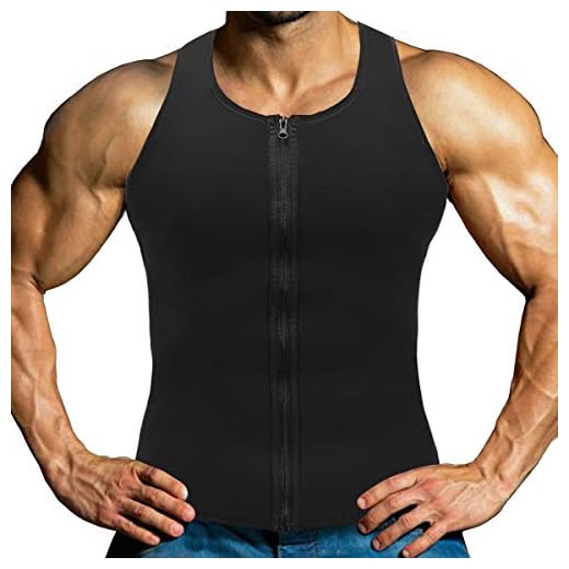 NOVECASA Neopren svettväst män med dragkedja för viktminskning, midjetränare het korsett kompression svettväst kroppsrakare, dragkedja bantning tank topp träning tröja Svart XL(Waist 37-39.5 inch)