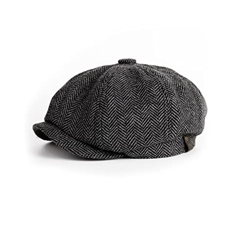 beyondy Vintage Painter Beret Caps Octagonal Newsboy Cap for Men, Mens Flat Caps Designer Tweed Black (Herringbone Gray,M)