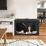 Petsfit Hundebox faltbar für mittlere Hunde, Hundebox für Zuhause Zimmerkennel Hund Verstellbares Design Transportbox Hund, Reißfeste Netzfenster & verdickte plüsche Betteinlage,(M, Schwarz)