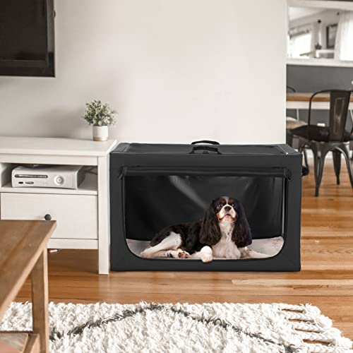 Petsfit Hundebox faltbar für mittlere Hunde, Hundebox für Zuhause Zimmerkennel Hund Verstellbares Design Transportbox Hund, Reißfeste Netzfenster & verdickte plüsche Betteinlage,(M, Schwarz)