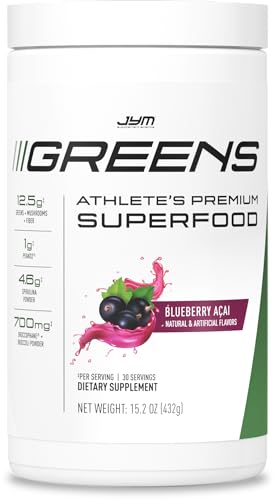 JYM-Greens-Super-Food-Powder-for-Performance-Blueberry-Acai-Spirulina-Mushrooms-Vitamins-BroccoPhane-Broccoli-Men-Women-30-Servings