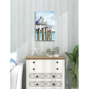 SUMGAR Ocean Wall Art Coastal Sea Bird Artwork Framed Prints Wall Decor Teal Beach Canvas Paintings for Bathroom Bedroom Living Room Decor 16"x24" SUMGAR Ocean Wall Art Coastal Sea Bird Artwork Framed Prints Wall Decor Teal Beach Canvas Paintings for Bathroom Bedroom Living Room Decor 16×24