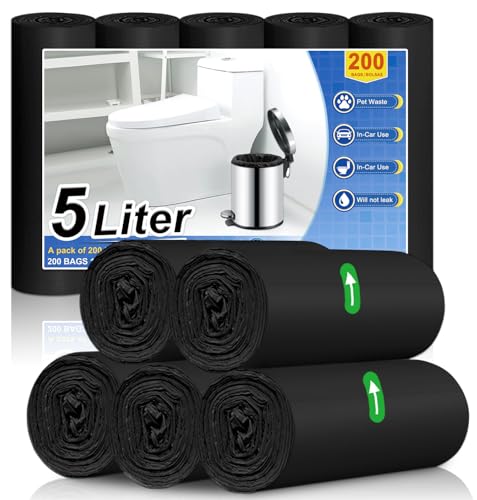 XUXRUS Lot de 200 sacs poubelle pour salle de bain, 40 x 45 cm, noirs, sacs à ordures, anti-déchirures, anti-fuites, résistants, sans odeur pour cuisine, salon, bureau