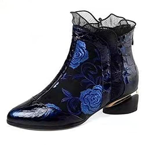 Bottines dentelle et broderie fleurs talons 6 cm romantiques