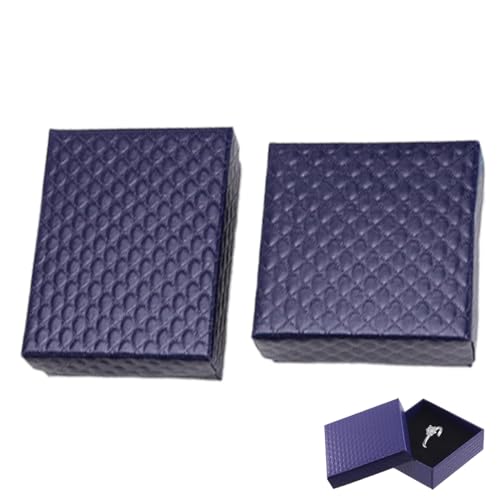 ZORVYN 2 peças caixas de presente para jóias caixa de jóias com tampa de cartão mate com relevo enchimento de veludo para anéis colares presentes exposição (azul-marinho)