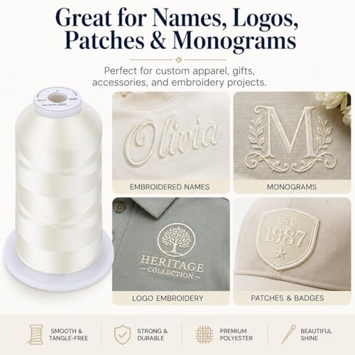 Image of Simthread 5000M 40WT Polyester Embroidery Thread, Marshmallow S004 | 5000M 40WT polyester thread feeds smoothly for machine embroidery, monograms, logos, patches and quilting.