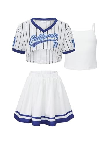 Image of PureChapter Tween Girls 2 Piece Outfits Short Sleeve Tops and Pleated Skirt Set, Cute Pleated Skirt for Girls Size 7-14