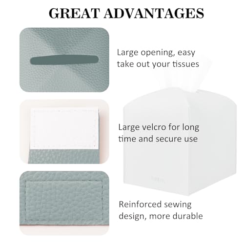 PARIERIS Tissue Box Cover Holder Square Tissue Cube Cover PU Leather Tissue Organizer with Bottom Belt for Bathroom, Tabletop, Car, Night Stands, Office, Home, Kitchen (1, Blue) — view 4