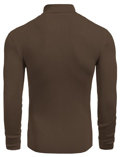 Image of COOFANDY Mens Ribbed Slim Fit Knitted Pullover Casual Turtleneck Sweater