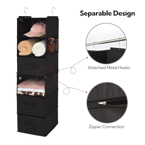 GRANNY SAYS Hanging Closet Organizer with Drawers, Rangement Garde Robe, Hanging Storage Organizer, Closet Organizers and Storage for Clothes, 1-Pack, 30.5 x 30.5 x 110cm, 6-Shelf, Black by GRANNY SAYS - Image 7