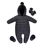 Baby nest ベビー服 ジャンプスーツ カバーオール 長袖ロンパース ダウンコート フード付き 防寒 秋冬用 男の子 女の子 ブラック 90cm 18-24ヶ月