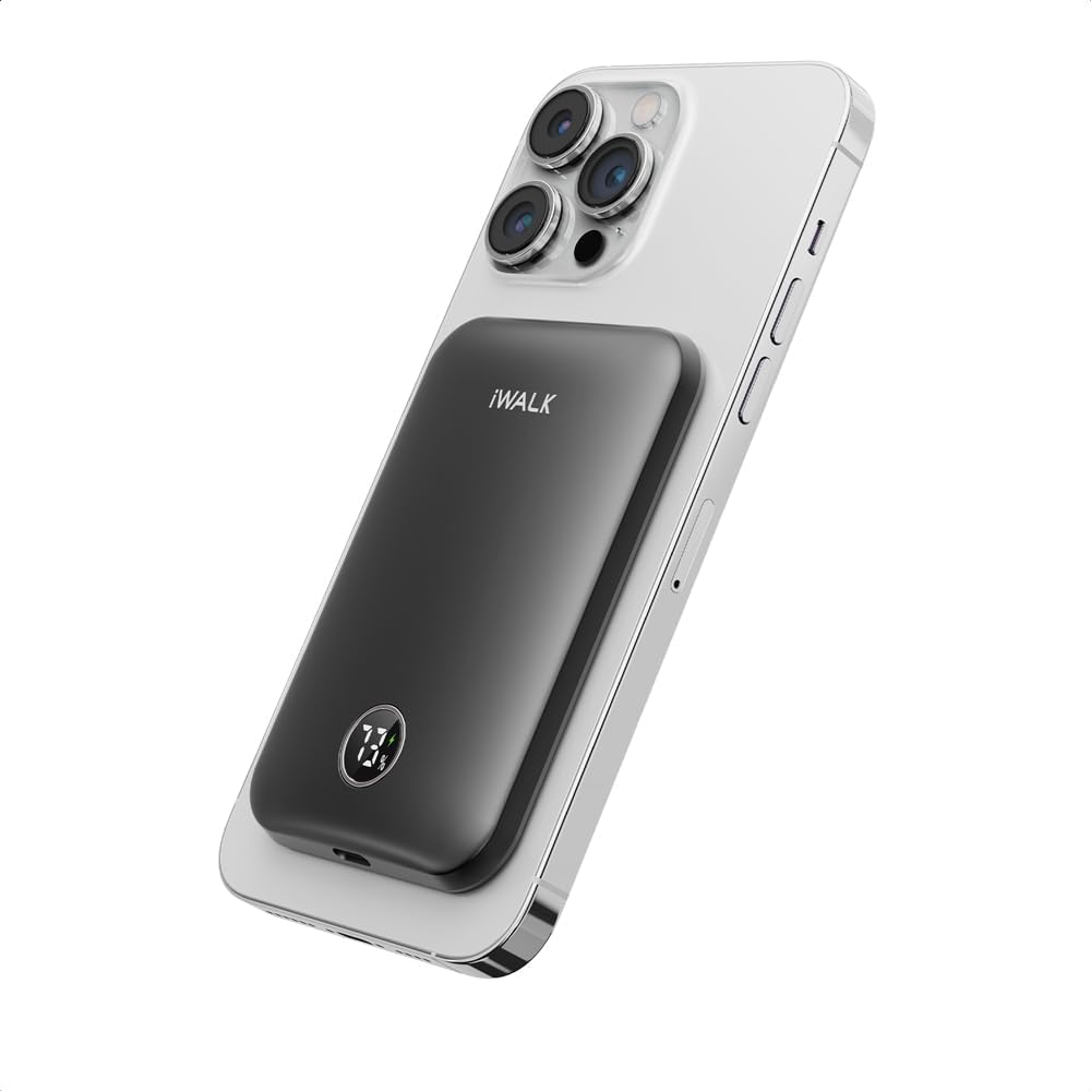 iWALK Magnetic Portable Charger,5000mAh 18W Wireless Slim Power Bank Battery Pack with LED Display and Comfortable Grip Only Compatible with iPhone 16/16 Pro/16 Pro Max/15/14/13/12 Series,Black iWALK Magnetic Portable Charger,5000mAh 18W Wireless Slim Power Bank Battery Pack with LED Display and Comfortable Grip Only Compatible with iPhone 16/16 Pro/16 Pro Max/15/14/13/12 Series,Black