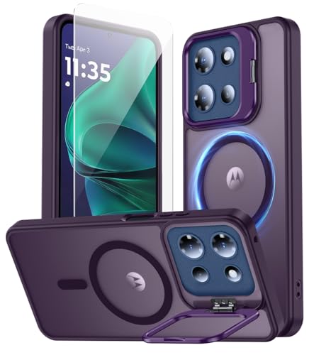 TOBOVON for Motorola Moto G Stylus 5G 2025 Case, Fits MagSafe, with Built-in Camera Ring Stand & Sceen Protector, Slim Translucent Matte Military-Grade Drop Protection Magnetic Cover, Purple
