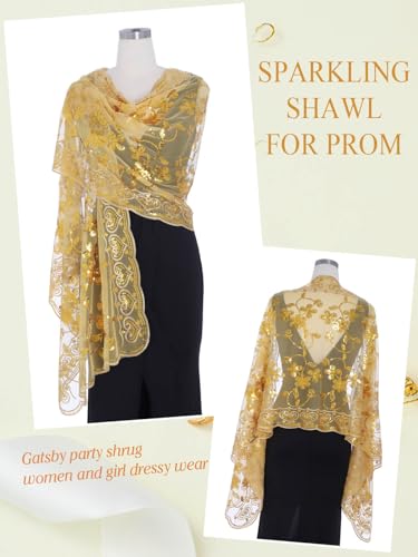 EASEDAILY Women's 1920s Shawls and Wraps for Evening Party Dress Sparkling Sequin Deco Wedding Scarf for Bride3