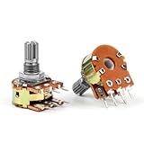 ELCOKITEX 10Pcs 50K Linear Taper Rotary Audio B Type Potentiometer 15mm Knurled Shaft 6 Pin Amplifier Dual Stereo Potentiometer for Volume Control Amplifier Audio Applications