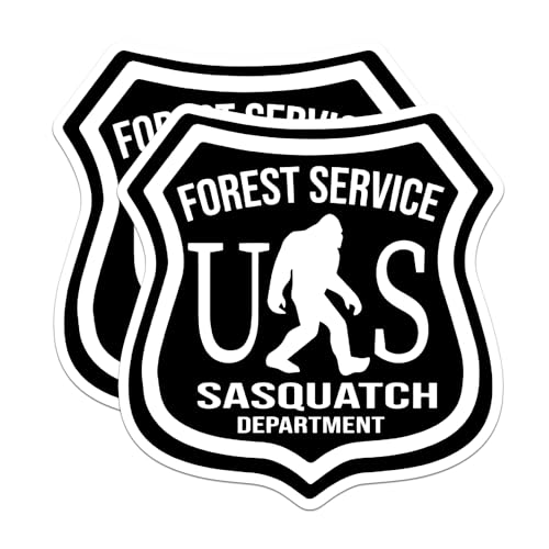 Image of (2 Pack) Bigfoot Forest Service Sasquatch Department Stickers - Big Foot Neanderthal Sticker - 5 Inches On Longest Side - Premium Vinyl - for Cars, Trucks, Skateboards - Made in USA - BMCS0467
