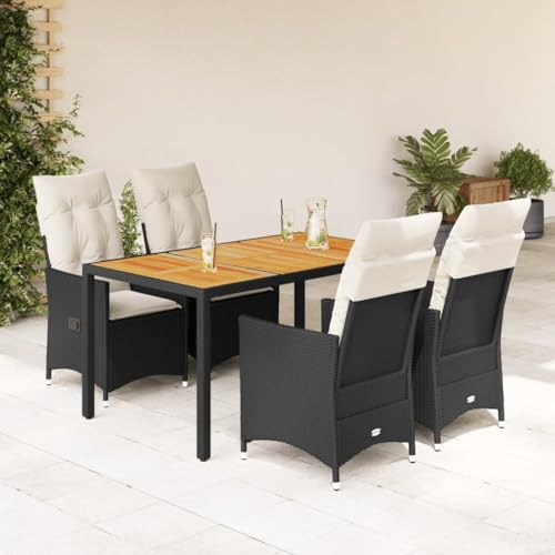 INLIFE Set de Muebles jardín 5 pzas con Cojines ratán sintético Negro Mobiliario,Muebles de jardín,Conjuntos de jardín Negro 56.4kg-461
