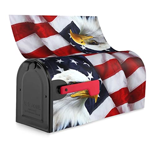 Image of American Flag Bald Eagle Mailbox Cover - Standard Size 18x21 Inch Patriotic Waterproof Wraps for Post Letter Box - Home Garden Yard Decor