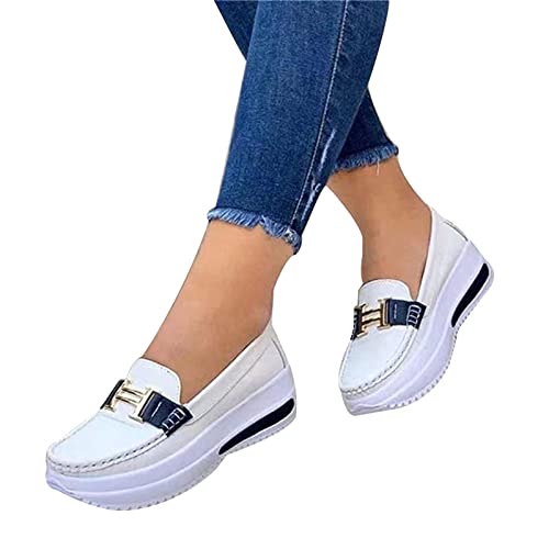 Zapatos Casuales para Mujer, cómodos Mocasines de Plataforma para Mujer, Zapatos Planos Casuales de Poliuretano para Caminar, Estilo Vintage