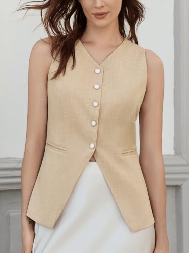 Tankaneo Womens Summer Suit Vest Tops Fashion Casual Sleeveless Blazers Split Hem Button Down Linen Work Waistcoat4