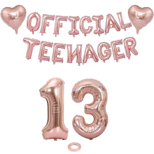 Catelves Deko 13. Geburtstag Mädchen Teenager, Luftballon 13 Geburtstag Mädchen, Official Teenager Deko Roségold, Geburtstagsdeko 13 Jahre, Geburtstagsdeko Luftballon 13 Roségold