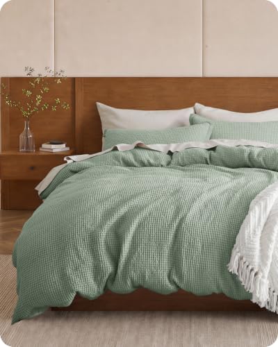 Image of Bedsure PureWoven 3 Pieces 100% Cotton Waffle Weave Duvet Cover Set, King