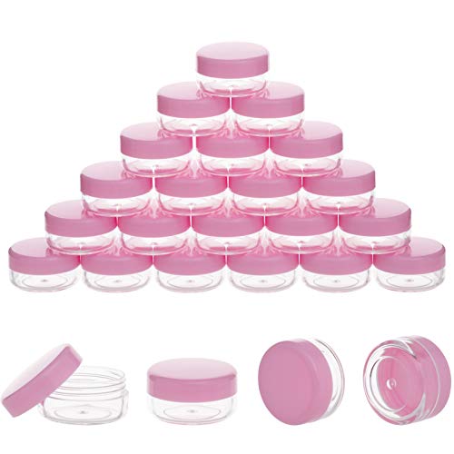 ZIZEMOJA - 3 Gram Sample Containers with Lids, 25 Pieces Pink Sample Jars, BPA Free Tiny Cosmetic Containers for Makeup, Lotion, Eye Shadow, Powder, and Lip Balms
