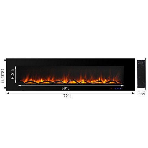Valuxhome 72 Inch Wall Mounted Electric Fireplace, Touch Screen, Black